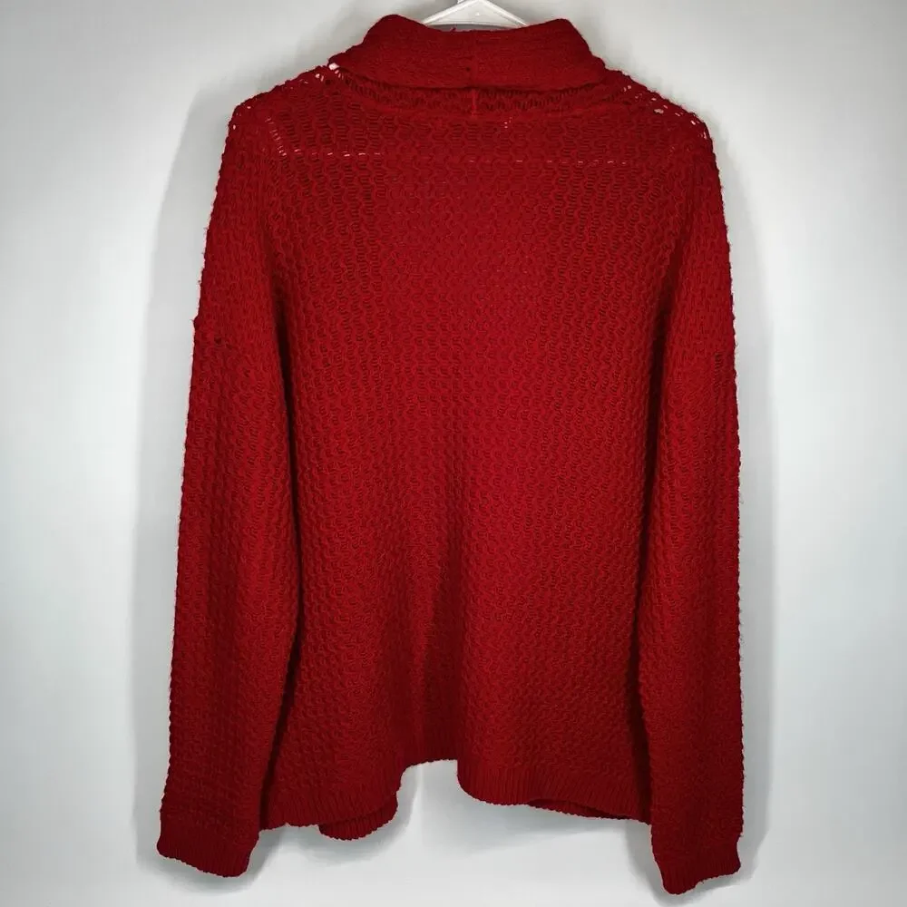 Red Knit Cardigan Sweater Open Front Women’s Size Medium Cotton Emporium - Picture 2 of 9